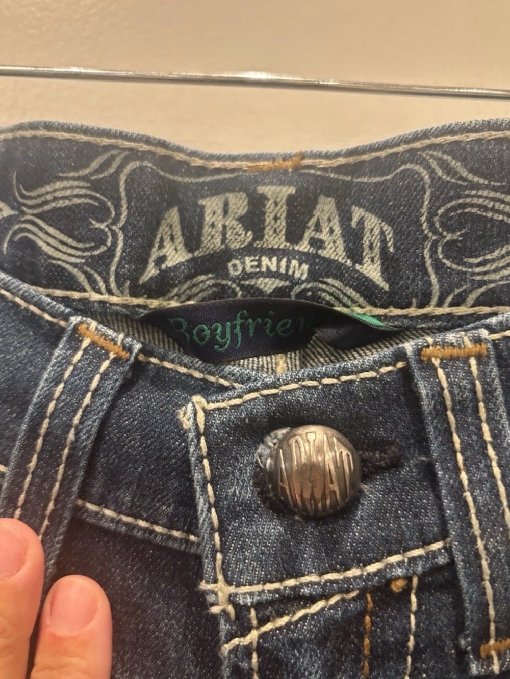 Ariat Women's Medium Dark Blue Boyfriend Jeans with Distressed Detail - Picture 3 of 6